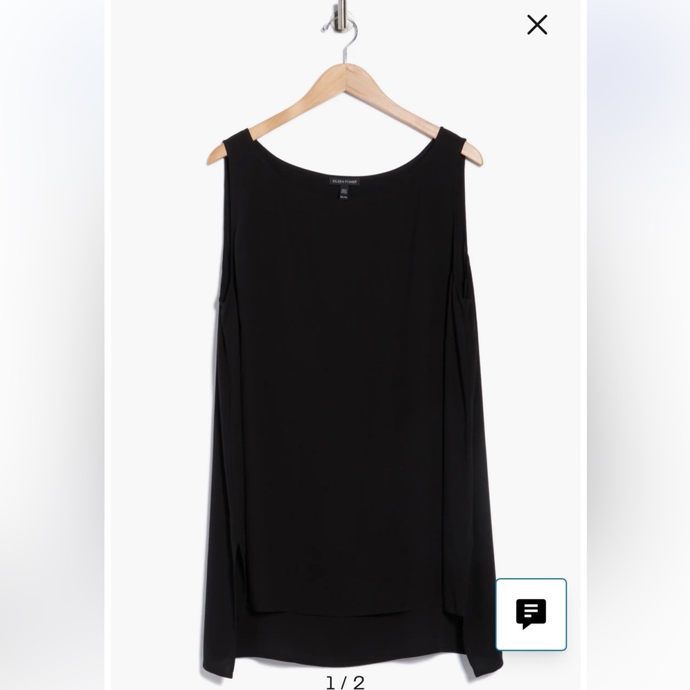 NWT Eileen Fisher Bateau Neck Longline Silk Shell Blouse